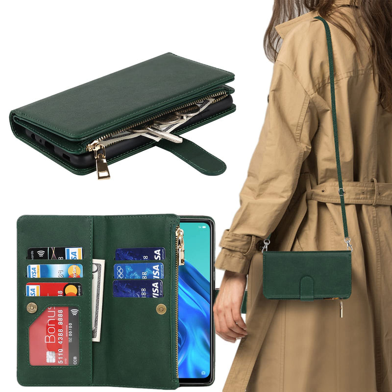  [AUSTRALIA] - Ｈａｖａｙａ Crossbody Phone case for Samsung Galaxy A52 case with Strap for Women with Card Holder for Galaxy a52 4g/5g Zipper Wallet case with Credit Card Slot for Samsung a52s flip Cover-Green Samsung Galaxy A52 4G&5G/A52S Green