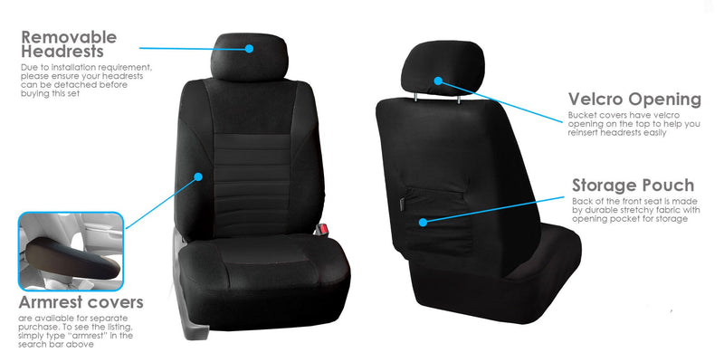  [AUSTRALIA] - TLH 3D Air Mesh Fabric Front Set Seat Covers, Removable Headrests & Airbag Compatible, Black Color- Universal Fit for Cars, auto, Trucks, SUV