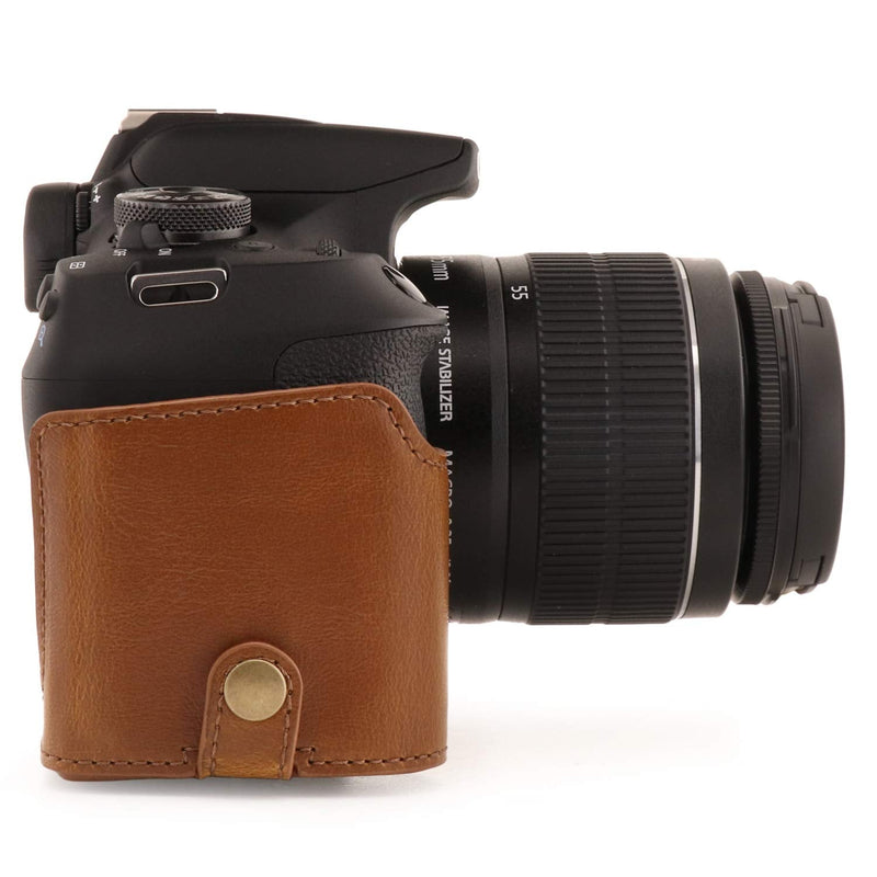  [AUSTRALIA] - MegaGear MG1609 Ever Ready Leather Camera Case compatible with Canon EOS Rebel T7 (18-55mm), 2000D (18-55mm) - Light Brown