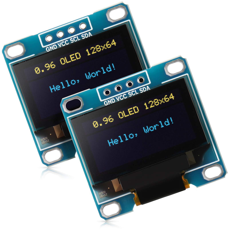  [AUSTRALIA] - Frienda 2 Pieces 0.96 Inch Display Module 12864 128x64 Driver IIC I2C Serial Self-Luminous Display Board Compatible with Raspberry PI (Blue and Yellow) Yellow Blue Light