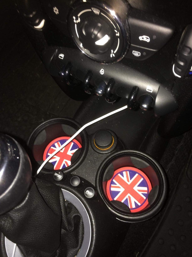  [AUSTRALIA] - iJDMTOY Union Jack Style Silicone Interior Cabin Mats Compatible With MINI Cooper R55 R56 R57 R58 R59, 7-Piece Red/Blue Cupholder Coasters, Side Door Compartment Liners