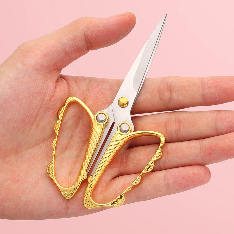  [AUSTRALIA] - Jasni Stainless Steel Small Sharp Pointed butterfly handle Sewing Scissors Embroidery DIY Tools Craft cutting Tailor Dressmaker Threading Shears Crafting Art Work Handicrafts Needlework 4.8" Gold