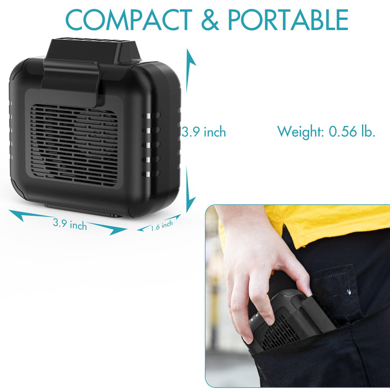  [AUSTRALIA] - Portable Waist Clip Fan, 6000mAh Rechargeable Battery Powered USB Input & Output Ports Included, Max.24H Working, 3 Speeds, Hand Free Waist Fan with Lanyard & Belt for Hiking Fishing Jobsite Black