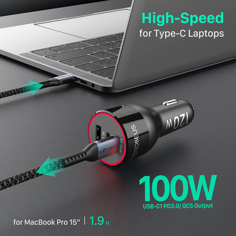  [AUSTRALIA] - USB C Car Charger Adapter 120W, WOTOBEUS 100W Type C PD 30W PPS 45W Super Fast Charging QC 18W LED Cigarette Lighter for iPhone 13 12 11 Pro Max Samsung 5G S21Ultra Note20 10Plus iPad MacBook Laptop