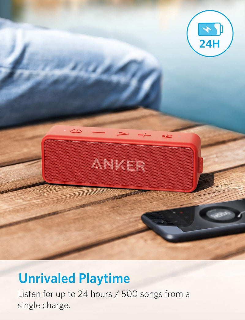 Anker SoundCore 2 Portable Bluetooth Speaker with Better Bass, 24-Hour Playtime, 66ft Bluetooth Range, IPX5 Water Resistance & Built-in Mic, Dual-Driver Wireless Speaker (Red) Red - LeoForward Australia