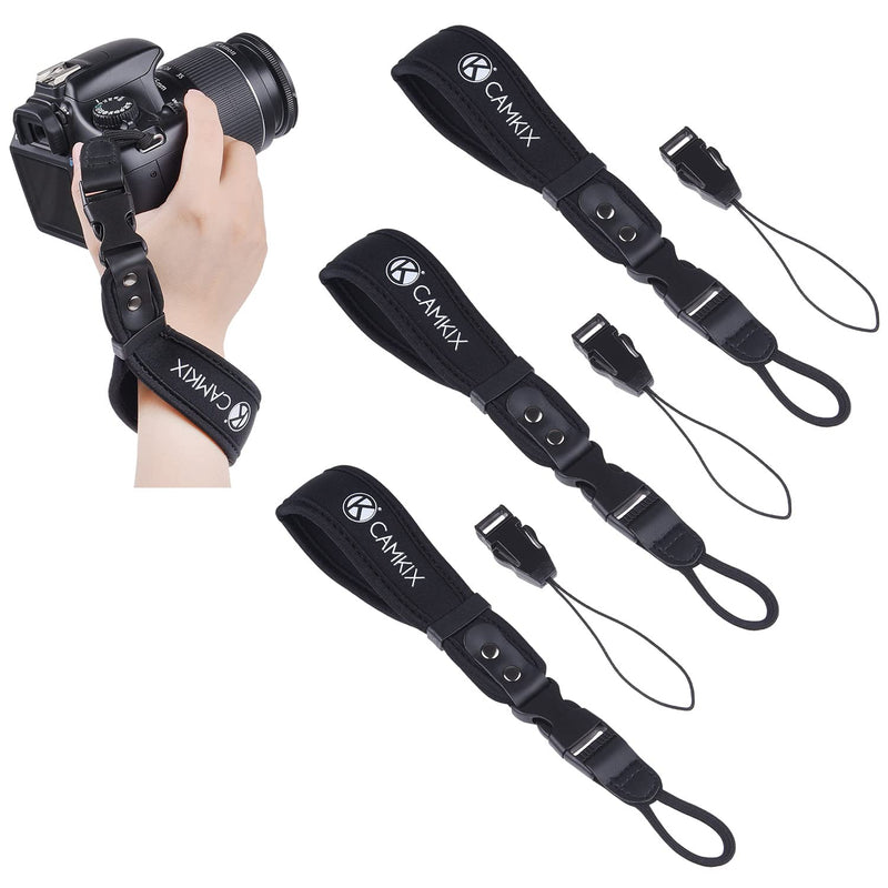  [AUSTRALIA] - Wrist Straps for DSLR and Compact Cameras - 3 Pack - Extra Strong and Durable - Comfortable Neoprene Bracelet - Adjustable Fit - Quick Release Clip - Extra Tethers and Cleaning Cloth Included