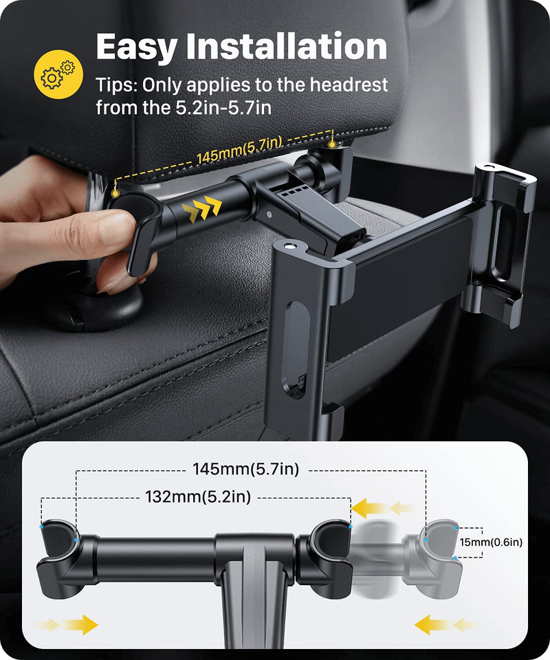  [AUSTRALIA] - Car Headrest Tablet Mount Holder, iPad Car Mount Bakel Headrest Tablet Holder Compatible with iPad Pro 12.9/11, Phones/Tablets/Switch 4.7"-12.9", Headrest Posts Width 5.2in-5.7in Black