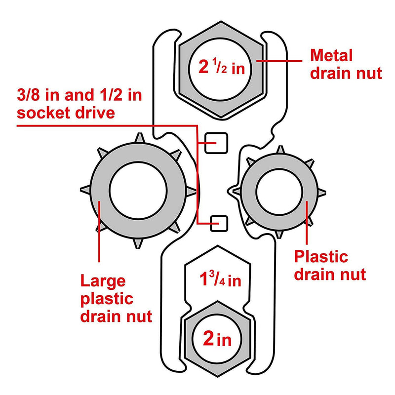  [AUSTRALIA] - HAUTMEC 3 Way Plumber's Sink Strainer Wrench, Fits 1-3/4 inch, 2 inch. and 2-1/2 inch. Nuts， Multifunction Plumbing Wrench PL0037