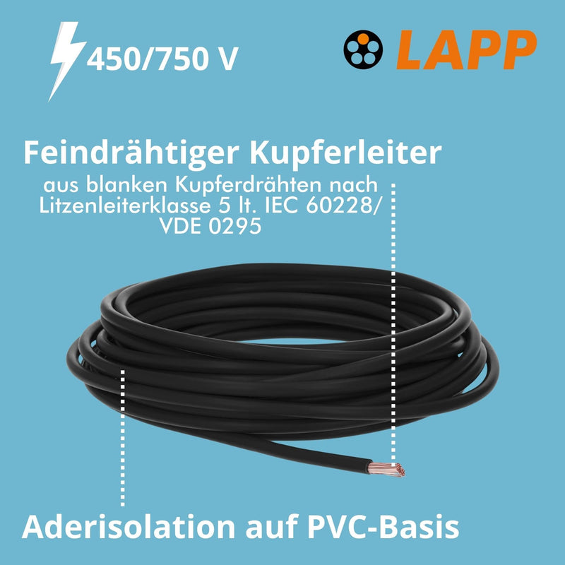  [AUSTRALIA] - 10 meters Lapp 4520015 H07V-K 10 mm² black I wiring cable I flexible core cable I PVC single core I stranded wire 10mm2 I wiring single pack