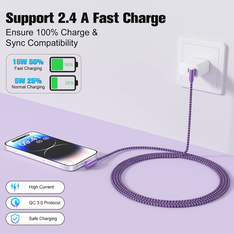  [AUSTRALIA] - iPhone Charger 10FT Lightning Cable [Apple MFi Certified] 3 Pack 90 Degree Fast iPhone Charging Cables Cord Compatible with iPhone 14/13/12/11 Pro MAX/XR/XS/8/7/Plus/6S/SE/iPad (10 Feet) multicolor-10ft