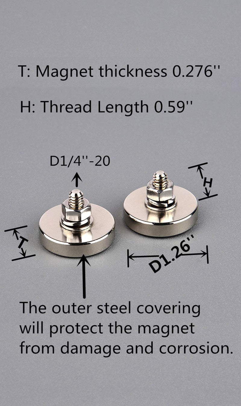 MUTUACTOR 2Pack Super Powerful Neodymium Cup Magnet with 1/4''-20 Male Threaded Stud, 100lb Vertical Pull-Force Non-Shattering Magnet Base with Nut and Washer for Lighting, Camera and Other Brackets. D1/4''-20 Male thread Magnet Mounting 100lb - LeoForward Australia