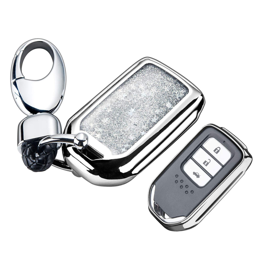  [AUSTRALIA] - YIJINSHENG TPU Car Key Soft Plating Protection Shell Case Cover for Honda Civic, Accord, CR-V,Pilot Smart Key Keyless Remote FOB Shell Key Chains (Silver) Silver