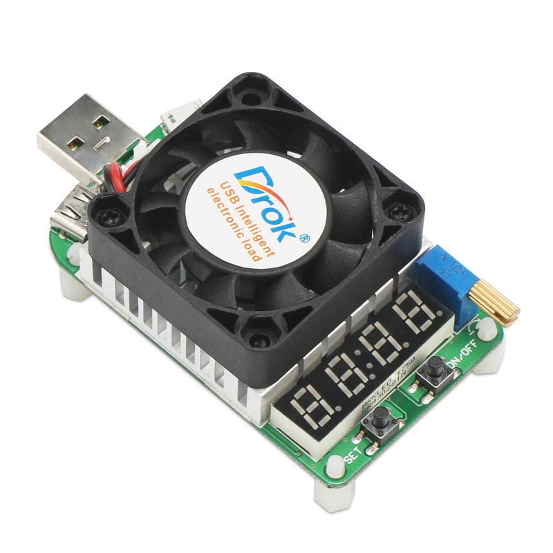  [AUSTRALIA] - USB Load Tester, DROK Electronic Load Test Resistor Module 25W LD25 USB and Type C Interface Discharge Adjustable Constant Current 0.25A-4A Intelligent Temperature Control with Cooling Fan