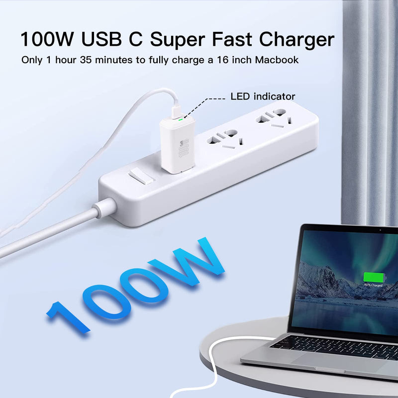  [AUSTRALIA] - Mac Book Pro Charger, 100W USB-C GAN III Fast Charger Power Adapter Compatible with MacBook Pro 16/15/14/13Inch, MacBook Air 13, iPad Pro 2021/2020/2019/2018, and All USB C Device, LED Indicator