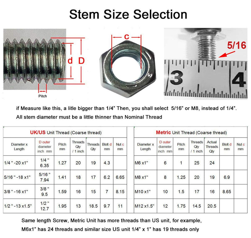  [AUSTRALIA] - MySit 2" Swivel Stem Caster Wheel, Screwed Bolt 5/16"- 18 x 1", 4-Pack 5/16"-18 x 1" without Brake