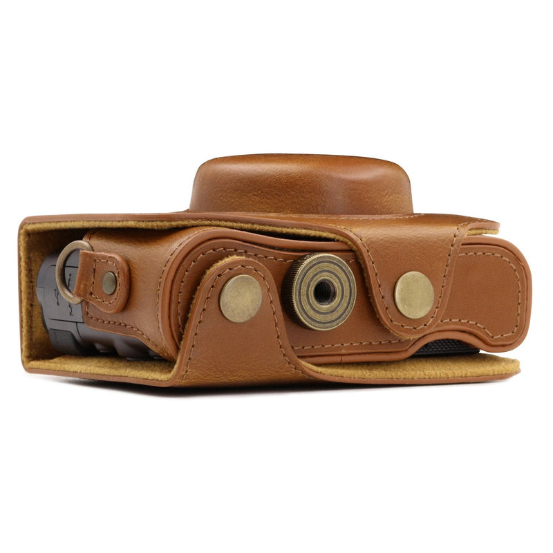  [AUSTRALIA] - MegaGear MG1175 Canon PowerShot SX740 HS, SX730 HS Ever Ready Leather Camera Case with Strap - Light Brown