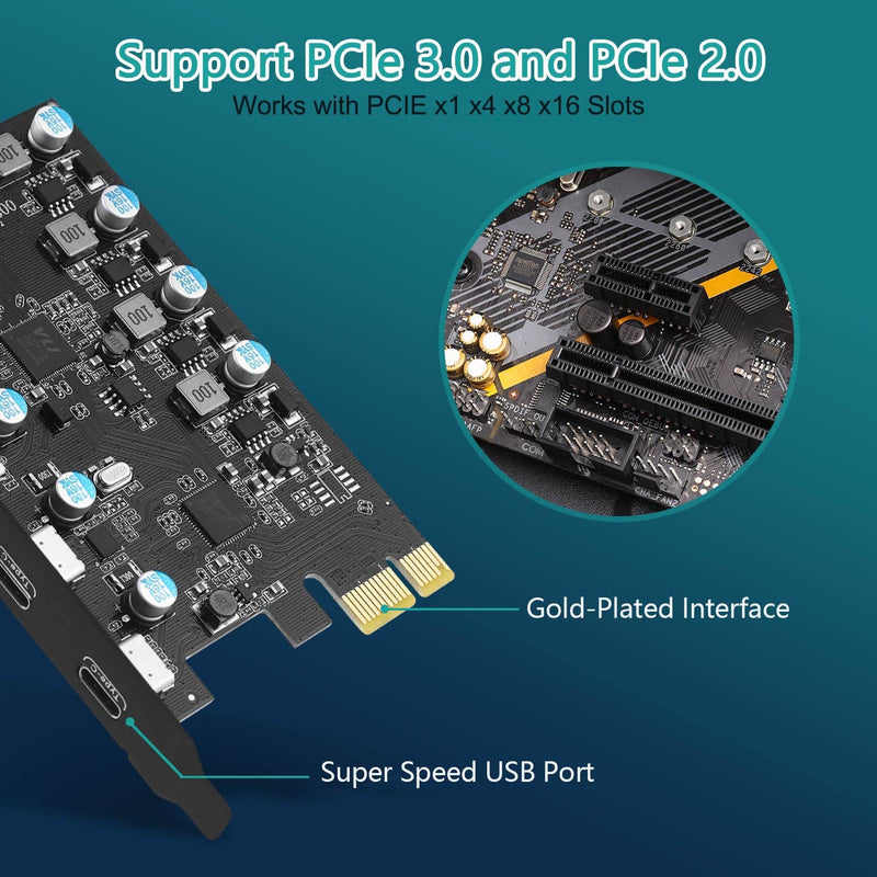  [AUSTRALIA] - YEELIYA PCIe Expansion Card to 5-Port (3X USB C,2X USB 3.0-A ) PCI Express Expansion Card PC Internal USB 3.0 Port Cards for Windows 10/8/7 and MAC OS 10.8.2 Above