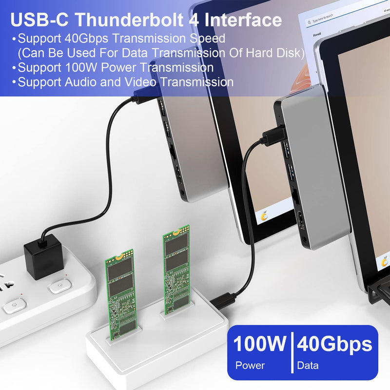  [AUSTRALIA] - Surface Pro 9 Hub Docking Station with 4K HDMI, USB-C Thunerbolt 4(8K@30Hz Video+40G Data+100W Power), 100M RJ45, 2X USB3.0, SD+TF Card Slot, 3.5mm Audio, Triple Display for Surface Pro 9/Pro X