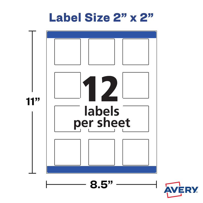 Avery Printable Blank Square Labels, 2" x 2", Matte White, 300 Customizable Labels (22806) 300 Labels - LeoForward Australia