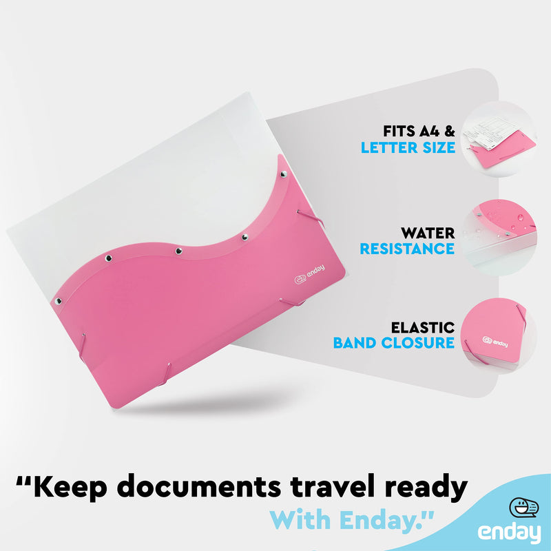  [AUSTRALIA] - Two Tone Document Holder Pink, Water Resistant Plastic Reusable Envelopes A4 Letter Size File Folder Lightweight with Elastic Closure, Also Available in Purple, Blue, Green, Red, Grey, 1 Pc –by Enday