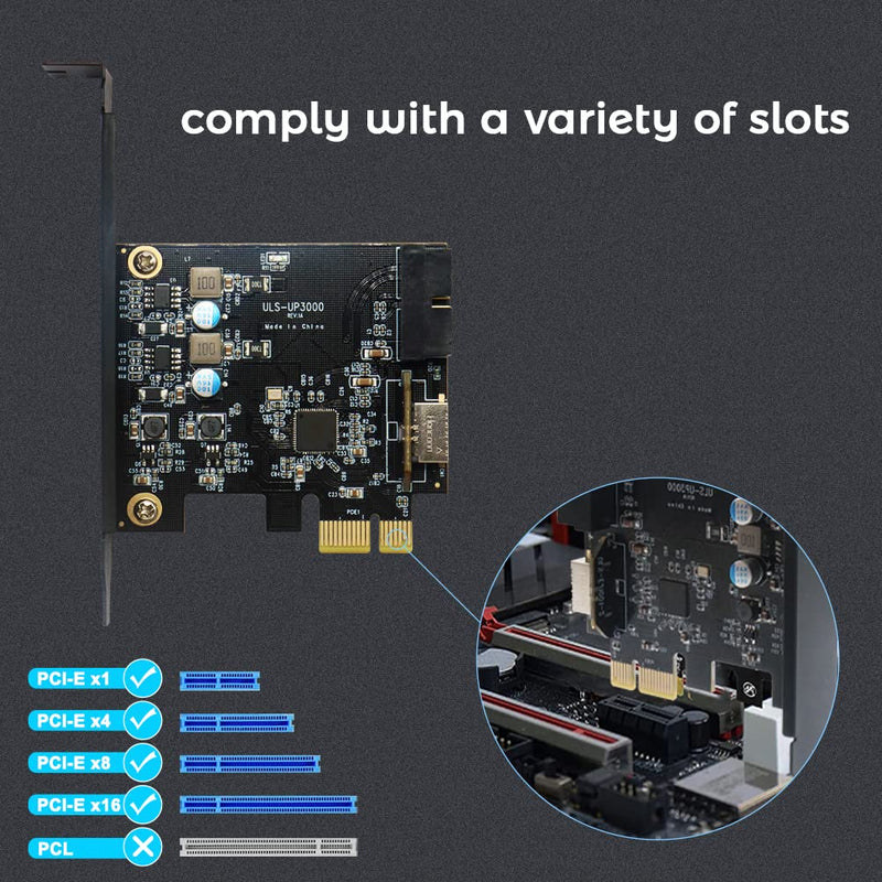 [AUSTRALIA] - 19 Pin USB3.0 + Type-E 5Gbps PCI Express Card USB Front Panel Adapter for Windows/Mac OS/Linux Desktop PC(for Front Panel USB A USB C) USB3.0 19Pin+TypeE PCIe Card