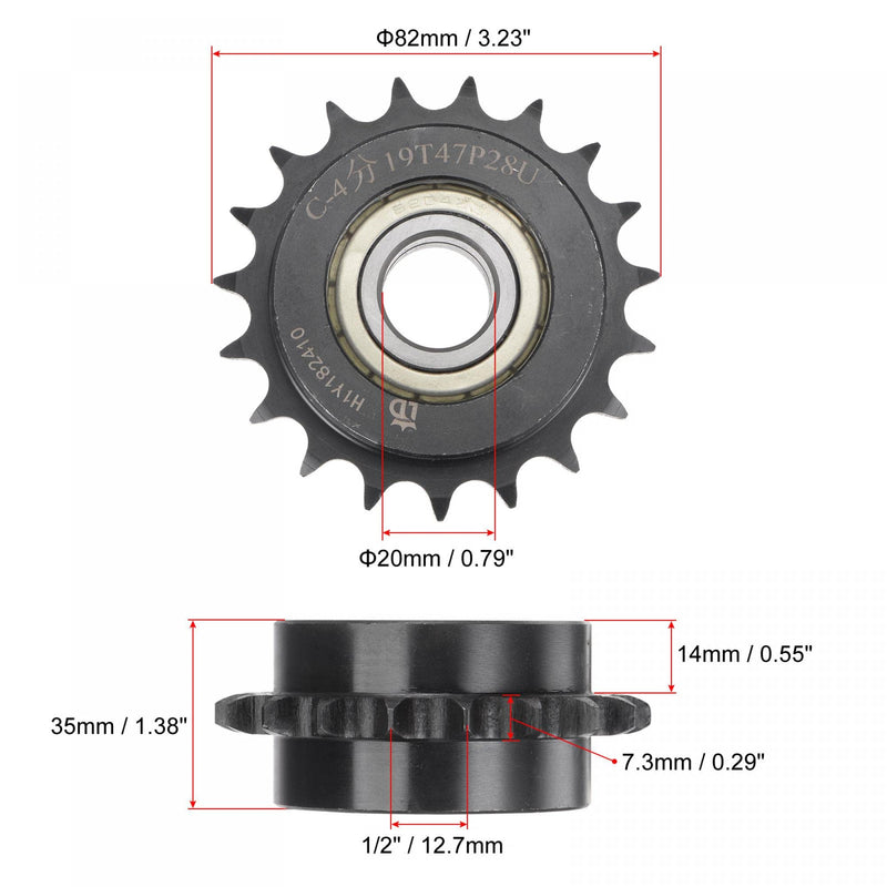  [AUSTRALIA] - uxcell #40 Chain Idler Sprocket, 20mm Bore 1/2" Pitch 19 Tooth Tensioner, Black Oxide Finish C45 Carbon Steel with Insert Double Bearing for ISO 08B Chains 82mm