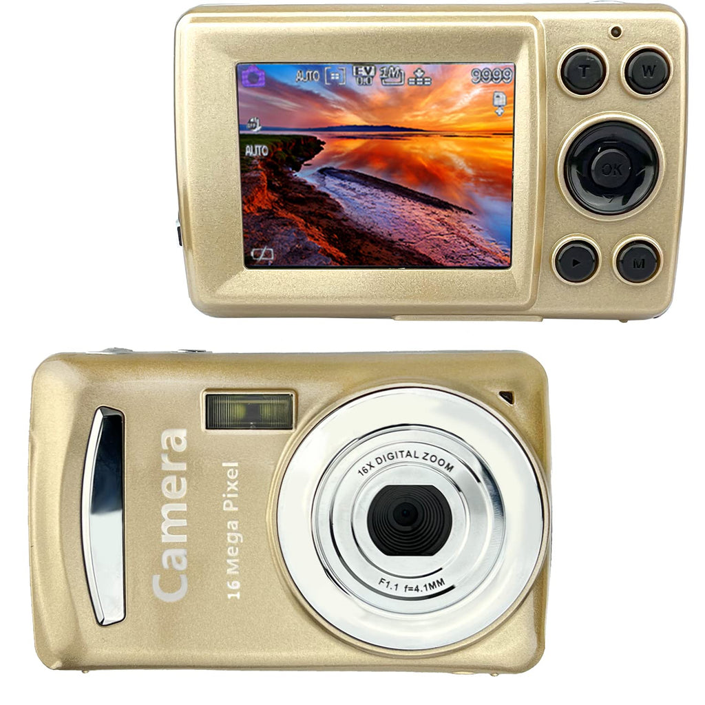  [AUSTRALIA] - Acuvar 16MP Megapixel Compact Digital Photo and Video Camera with 2.4" LCD Screen, Mic Input and USB Media Transfer (Gold) Gold