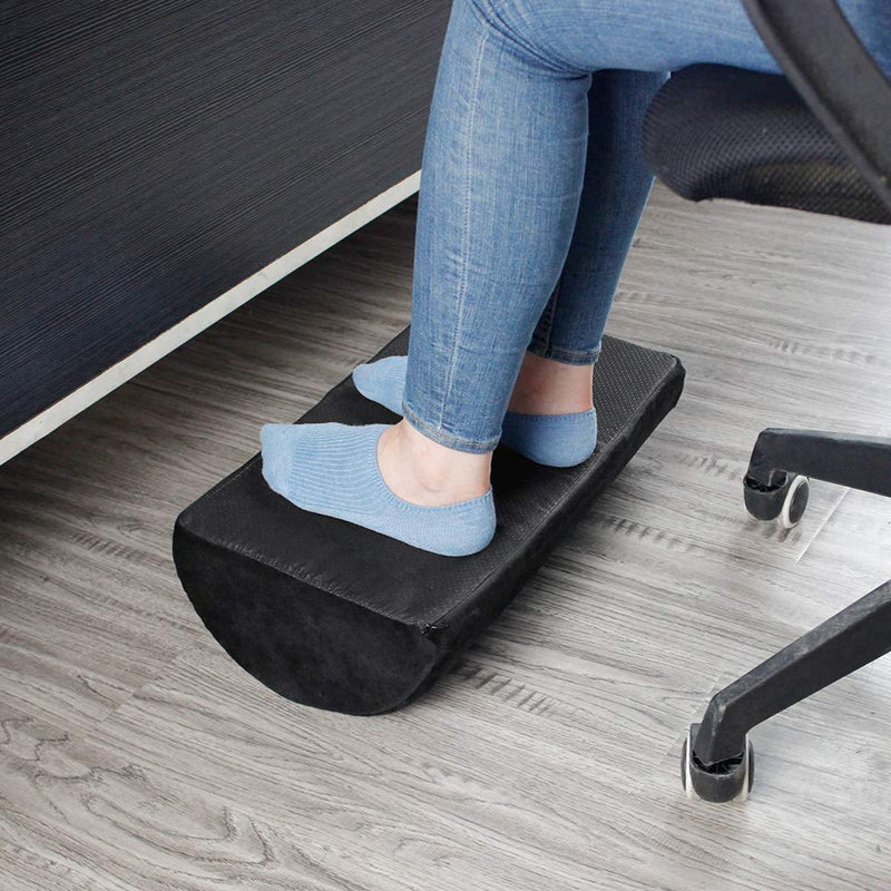 Ergonomic Foot Rest Cushion Under Desk with High Rebound Ergonomic Foam Non-Slip Half-Cylinder Footstool Footrest Ottoman for Home Office Desk Airplane Travel (Black) Black - LeoForward Australia