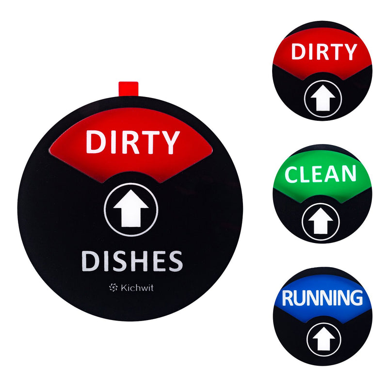  [AUSTRALIA] - Kichwit Clean Dirty Dishwasher Magnet with The 3rd Option “Running”, Perfect for Quiet Dishwashers, Non-Scratch Strong Magnet Backing & Residue Free Adhesive, 3.5” Diameter, Black