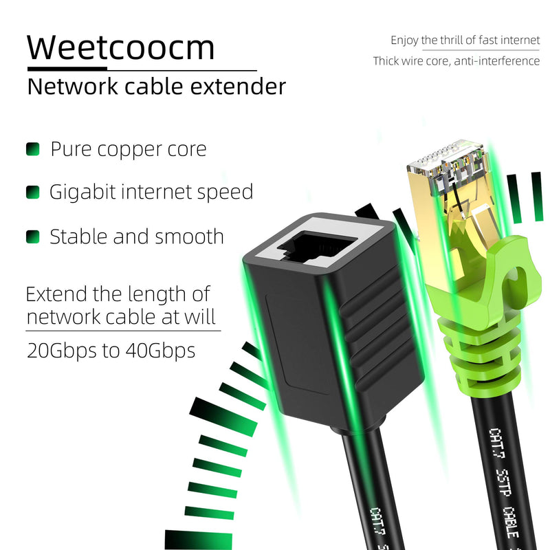 Ethernet Extension Cable 1.5ft,Weetcoocm Network Cat6a Extension Patch Cable RJ45 Cords Shielded Male to Female Connector (1.5FT) - LeoForward Australia