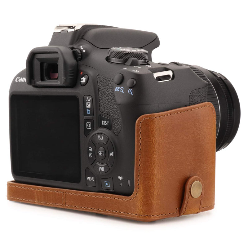  [AUSTRALIA] - MegaGear MG1609 Ever Ready Leather Camera Case compatible with Canon EOS Rebel T7 (18-55mm), 2000D (18-55mm) - Light Brown