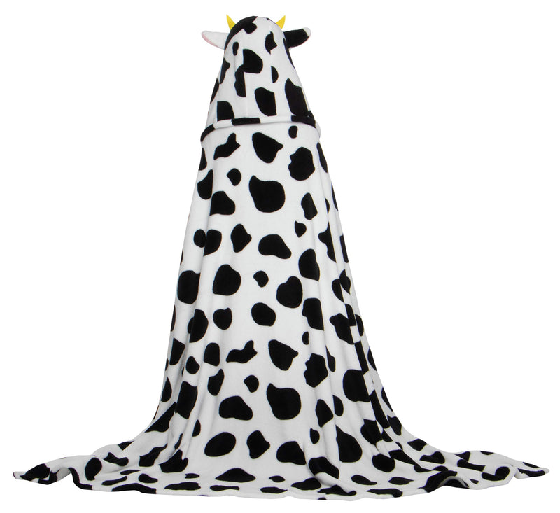  [AUSTRALIA] - Funziez! Cow Hooded Blanket - Wearable Blanket for Kids - Childrens Blanket (Black/White, One Size) Black/White