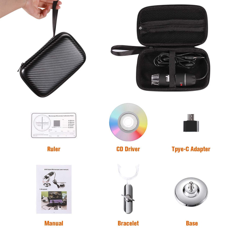  [AUSTRALIA] - USB Digital Microscope 40X to 1000X, Bysameyee 8 LED Magnification Endoscope Camera with Carry Case and Metal Stand Compatible for Android Windows 7 8 10 Linux Mac