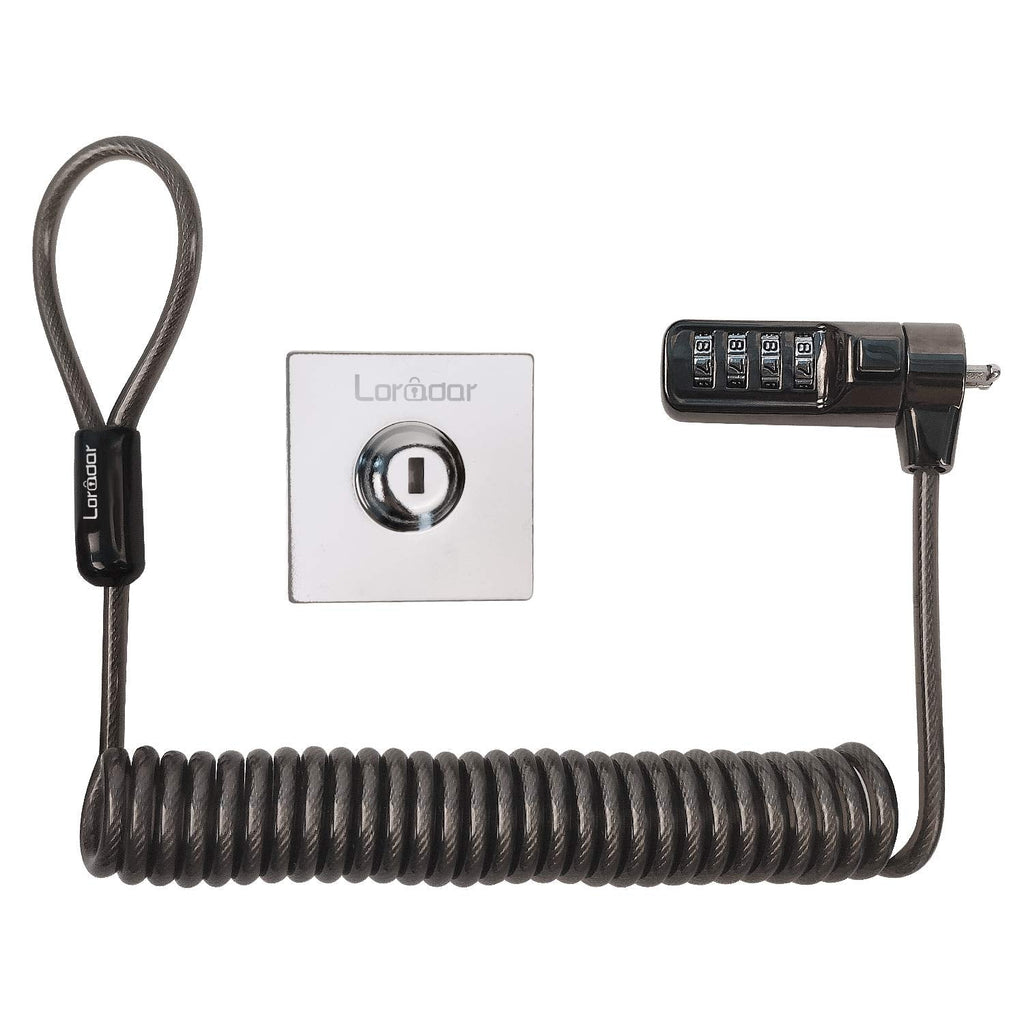  [AUSTRALIA] - LORADAR Portable Combination Thicker and Longer 8.2Foot Retractable Cable Lock+Adhesive Anchor Plates for Laptops and Other Devices