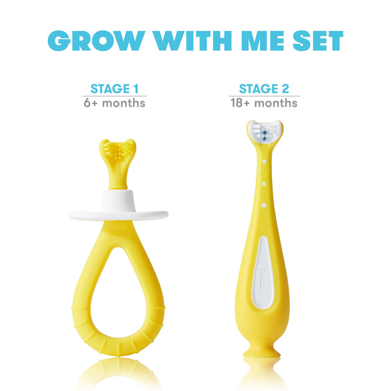 Grow-with-Me Training Toothbrush Set | Infant to Toddler Toothbrush Oral Care for Sensitive Gums by Frida Baby Grow-with-Me Training Toothbrush Set  (6M+) - LeoForward Australia
