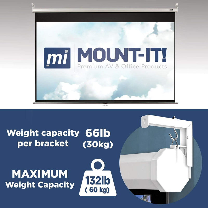  [AUSTRALIA] - Mount-It! Projector Screen Wall Mount L-Brackets - Wall Hanging Bracket For Home Projector and Movie Screens, 6 inch Adjustable Mounting Hooks for Projection Screen, 1 Pair, White, 66 Lb Capacity Each