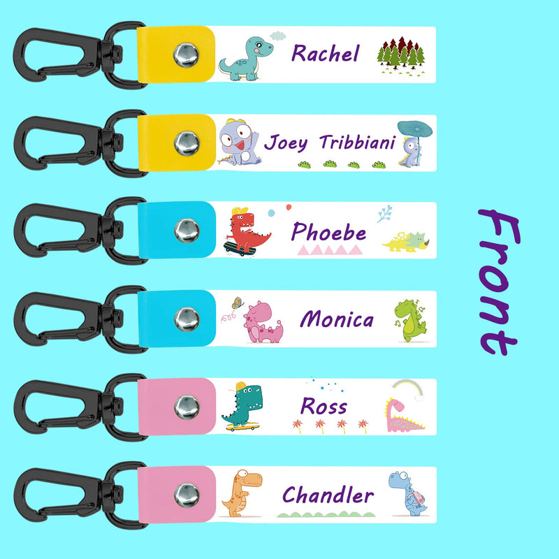  [AUSTRALIA] - 6 Pcs Backpack Name Keychain Kids Name Labels with Pen Cute Name Tag Clips Child Id Bag Tags Dinosaur Name Clips for Kids Name Keychain for Backpacks Boys Girls Water Bottle Lunchbox Pencil Case