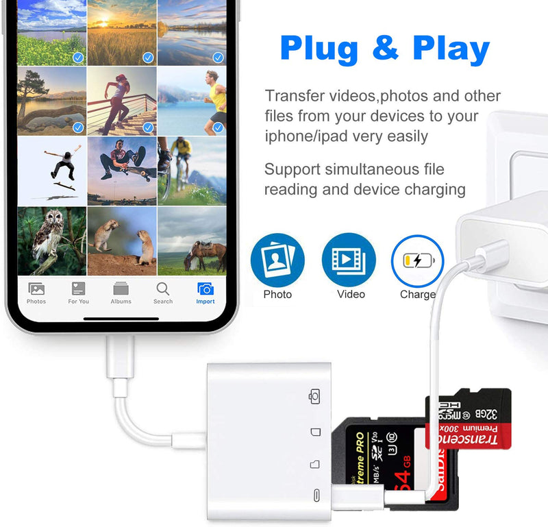 SD Card Reader for iPhone iPad, USB Camera Adapter with Fast Charging Port, Portable USB Adapter for iPhone, iPad to USB Adapter, Memory Card Camera Reader Adapter, Plug and Play - LeoForward Australia