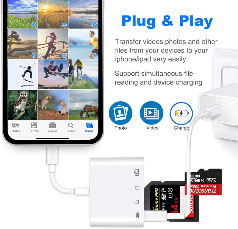 SD Card Reader for iPhone iPad, 4-in-1 SD/TF Card Adapter USB 3.0 Female OTG Adapter, Trail Game Camera SD Card Reader Plug and Play - LeoForward Australia