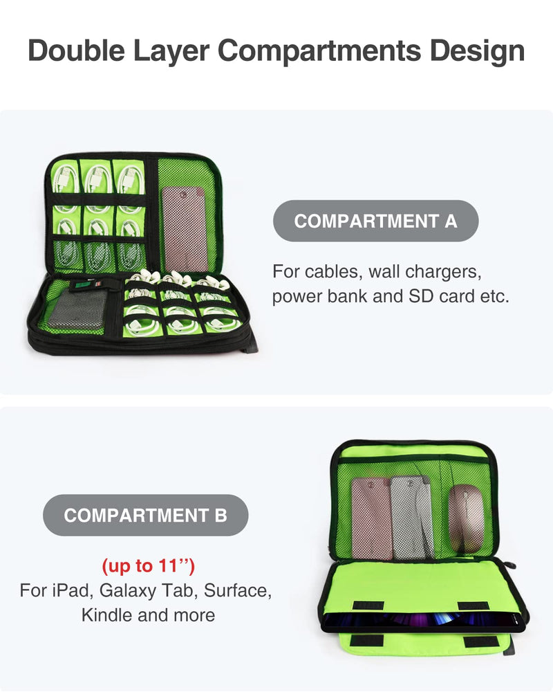  [AUSTRALIA] - Luxtude Double Layer Electronic Organizer, Compact Travel Cord Organizer, Portable Travel Cable Organizer Bag, Tech Organizer for Cable Storage/iPad Pro(up to 11")/Wall Charger/Electronic Accessories Double Layer-Large(Black)
