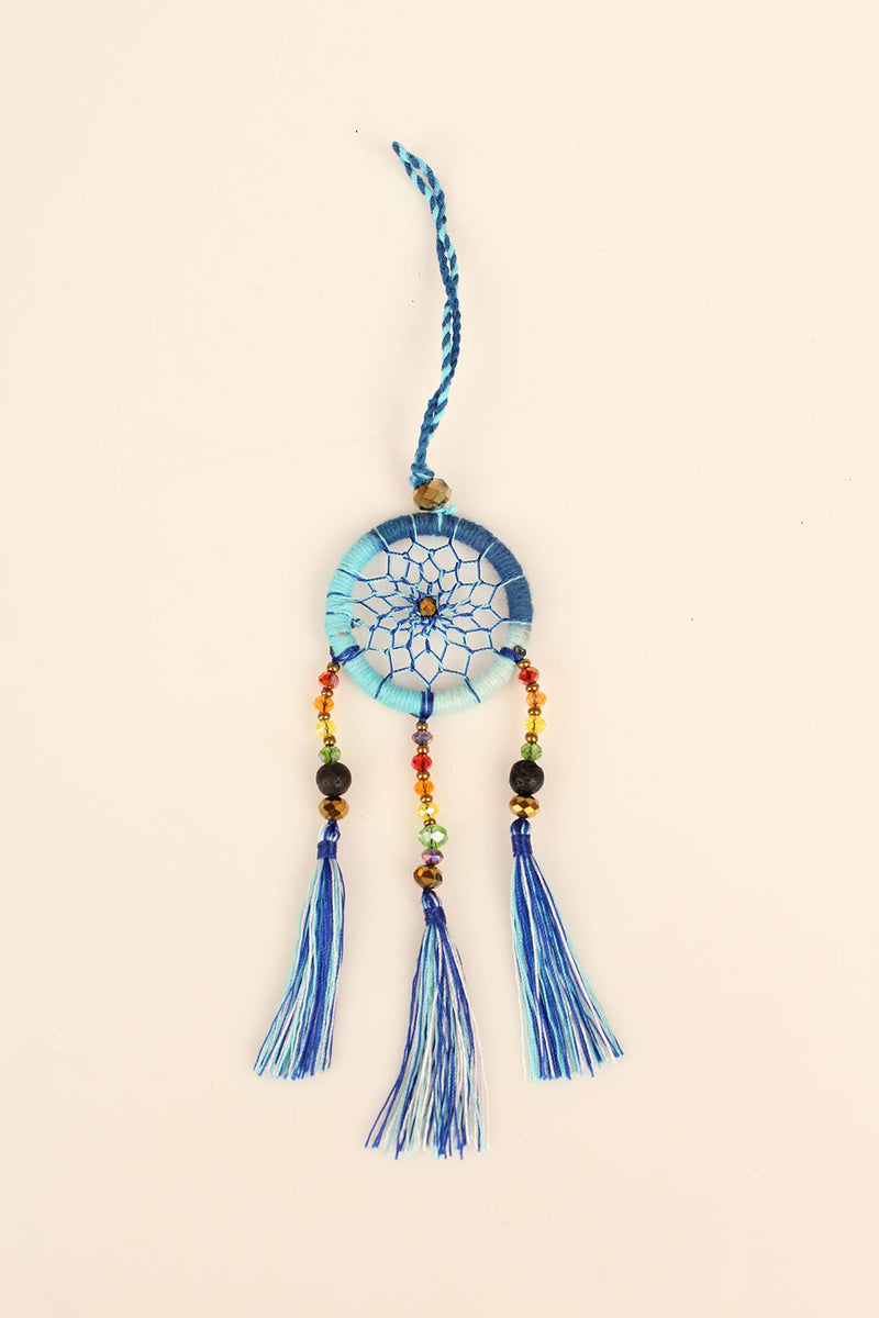  [AUSTRALIA] - Dream Catcher – Handmade Dream Catcher Accessory with Beads – Simple and Colorful Dream Catcher for Bag, Rear Mirror, Keychain – 6.7-inch Dream Catcher with Tassels – Fun and Stylish Accessory (Blue) Blue