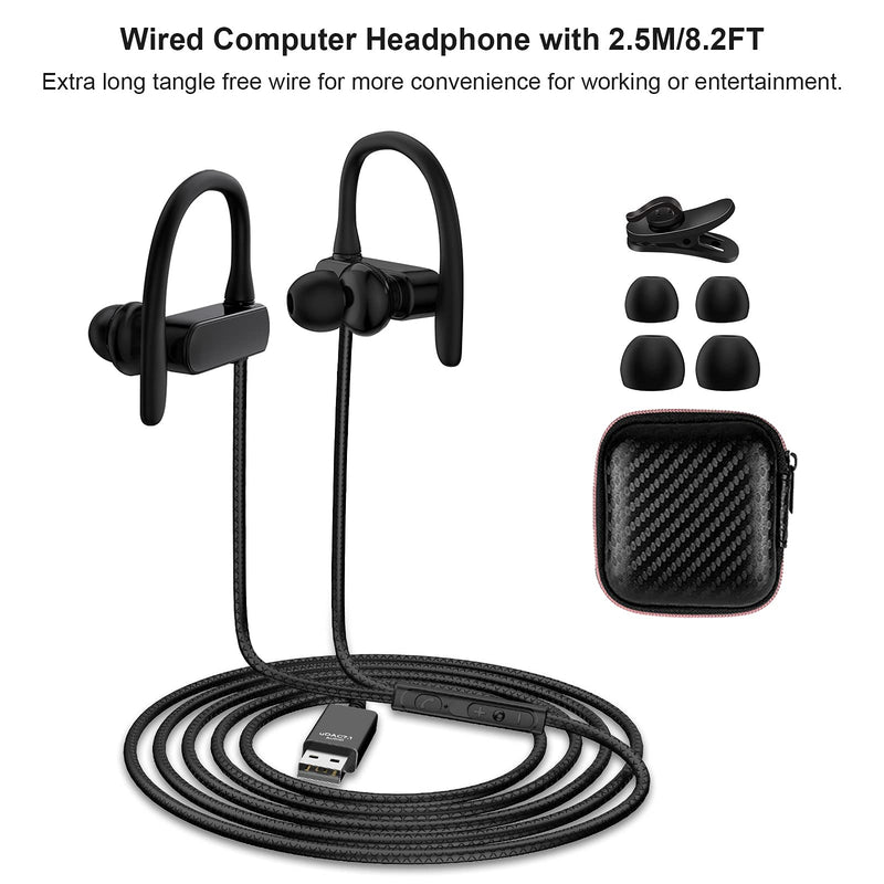  [AUSTRALIA] - Computer Headphone, TITACUTE USB Earphones 2.5M 8.2FT Wired Earbuds with Microphone Mute Volume Control Noise Canceling Over Ear Hook PC Headset for MacBook Pro Chromebook Notebook Laptop Desktop Zoom