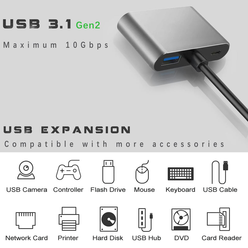  [AUSTRALIA] - USB C to HDMI VGA Adapter for Monitor, USBC Laptop Docking Station Dual Monitor Dongle MacBook, USB-C Hub Powered Mac, USB 3.0 to USB C Adapter Cable with Fast Charging Chromebook, Type C Dock 4 Port
