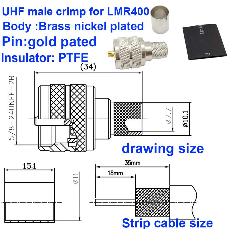  [AUSTRALIA] - Riotaxy Pack of 5 UHF PL-259 PL259 Male-Plug Crimp Coax Connector Adapter RF Connector for LMR400 RG8 9913 Coax Cable Compatiable with Ham Radio