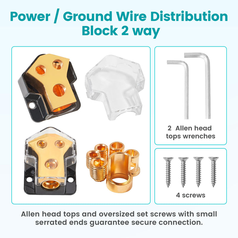  [AUSTRALIA] - NuIth 2PCS 2-Way Copper Power Distribution Block, 0/2/4 Gauge in 4/8 Gauge Out Auto Car Audio Distribution Connecting Block, 2 Way Ground Distribution Block Copper for Audio Amplifier Splitter