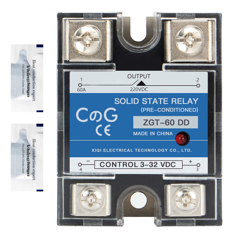  [AUSTRALIA] - CG Solid State Relay SSR-60DD DC to DC Input 3-32VDC to Output 5-240VDC 60A Single Phase Plastic Cover… DC to DC 60A