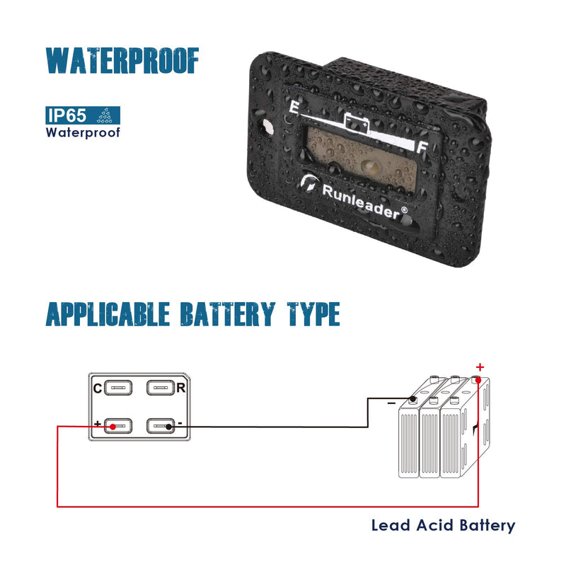 Runleader 12V 24V 36V 48V LED Battery Indicator, Battery Capacity Meter,Monitor of Battery Charge &Discharge for Golf Cart Electric Vehicle Star Car Stacking Machine Alternator. (12/24V) 12/24V - LeoForward Australia