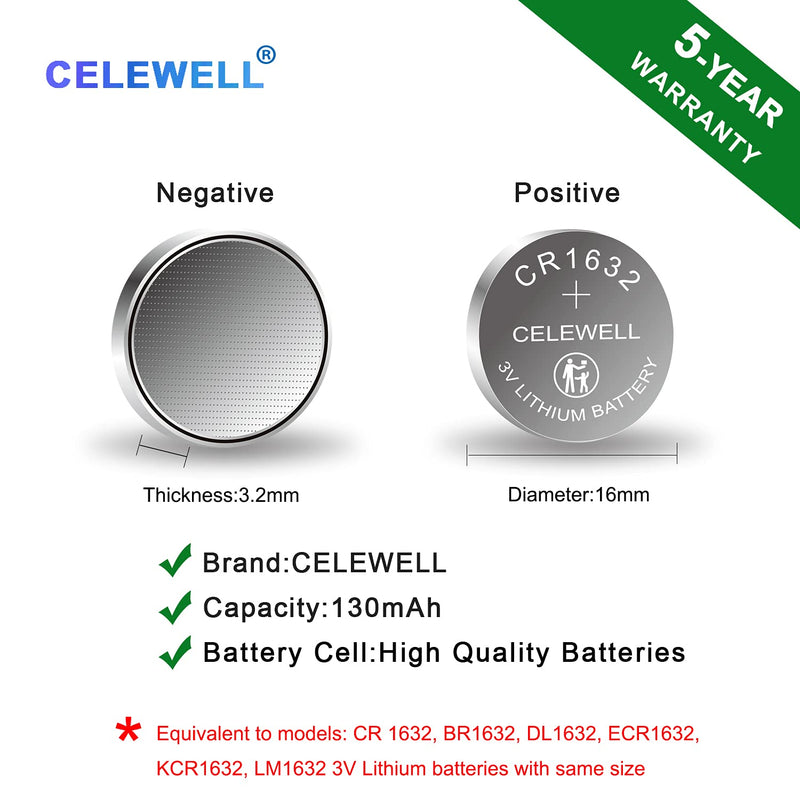 【5-Year Warranty】 CELEWELL CR1632 Battery Lithium 3v for Garmin Vivofit Jr Key Fob Replacement (5 Pack) 5 Count (Pack of 1) - LeoForward Australia