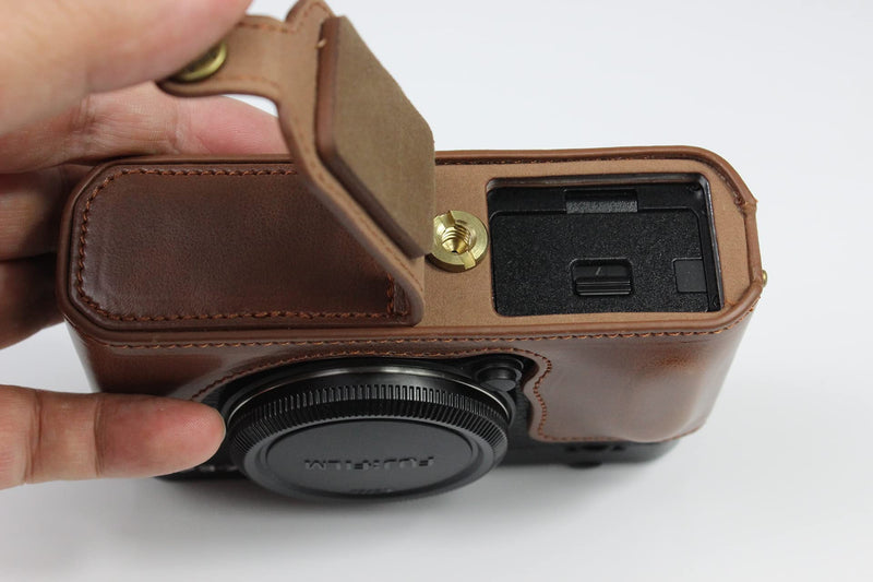  [AUSTRALIA] - Bottom Opening PU Leather Grip Camera Case Compatible with Fujifilm X-E4 XE4 with Tripod Design Dark Brown