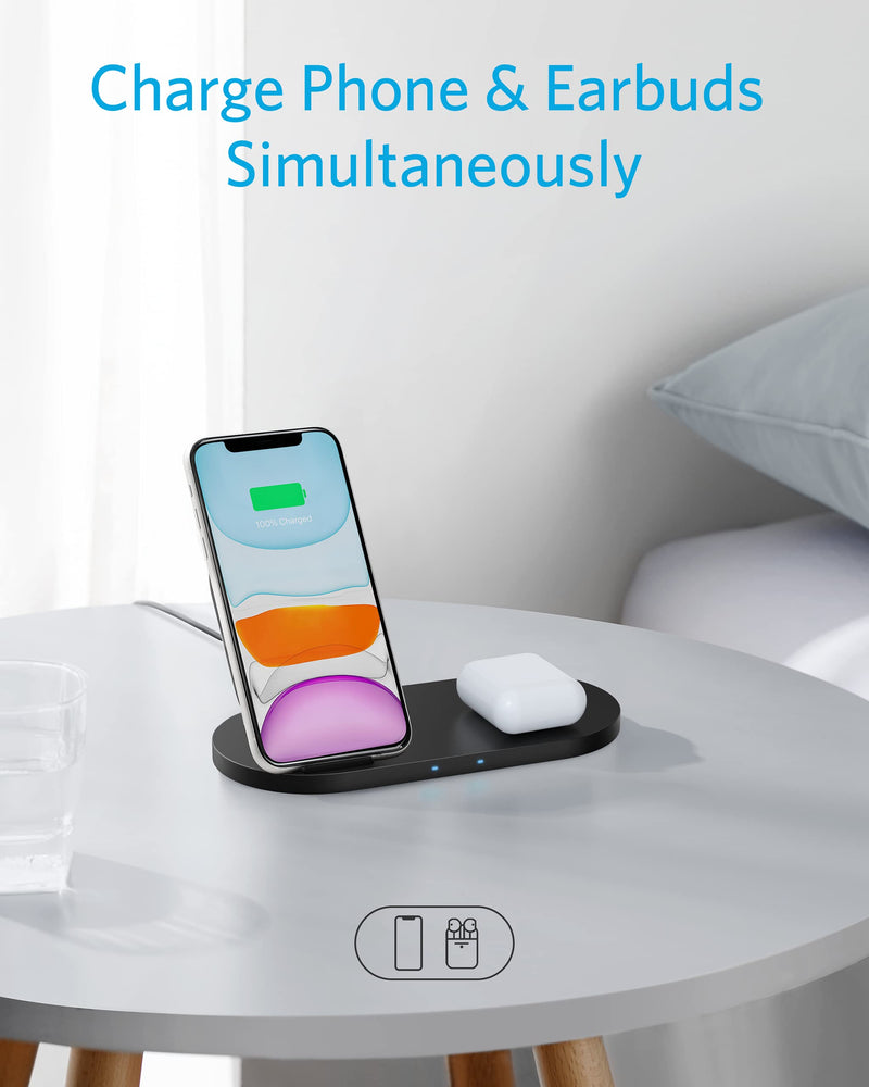  [AUSTRALIA] - Anker Wireless Charging Station, PowerWave Sense 2-in-1 Station with 5 ft USB-C Cable, for iPhone 14/14 Pro/14 Pro Max/13/13 Pro Max, Samsung, AirPods and More (Adapter Not Included)